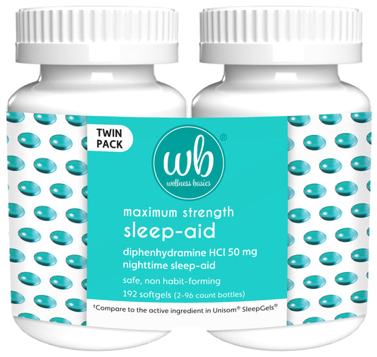 Sleep Aid | Maximum Strength Diphenhydramine HCl 50 mg | Non-Habit Forming | Twin Pack -192 Total Softgels for Restful Sleep