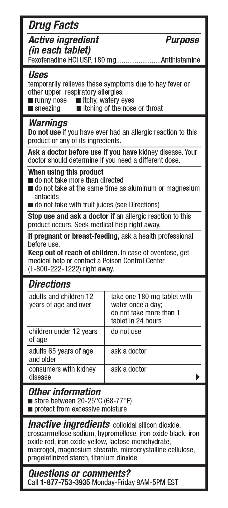 Allergy Relief | Fexofenadine HCl 180 mg Tablet | 150 Count | 24-Hour Relief | Non-Drowsy Antihistamine | Relieves Indoor & Outdoor