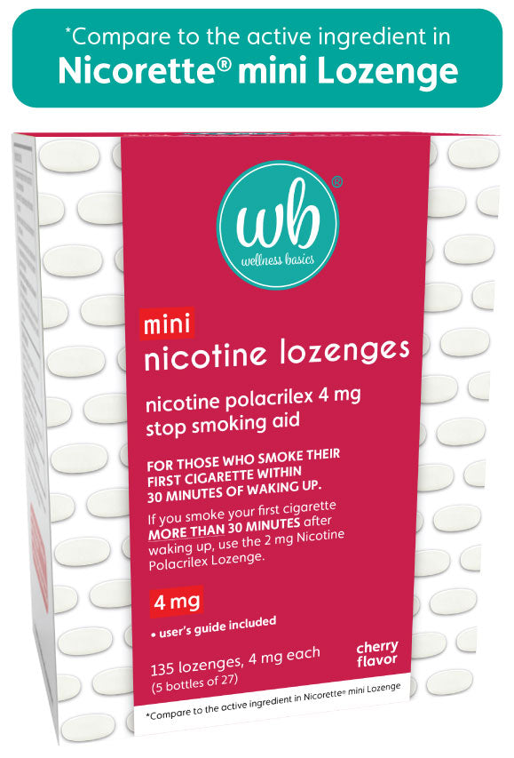 Mini Nicotine Lozenge 4mg | Stop Smoking Aid | Cherry Flavor | 135 Count | Pack of 5 Vials | Reduces Cravings & Withdrawal Symptoms