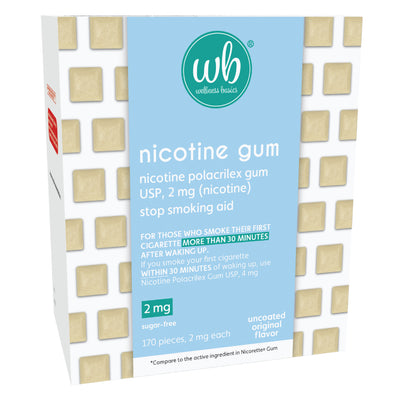 Uncoated Nicotine Gum 2mg | Stop-Smoking Aid | Original Flavor | 170 Count | Reduces Withdrawal Symptoms