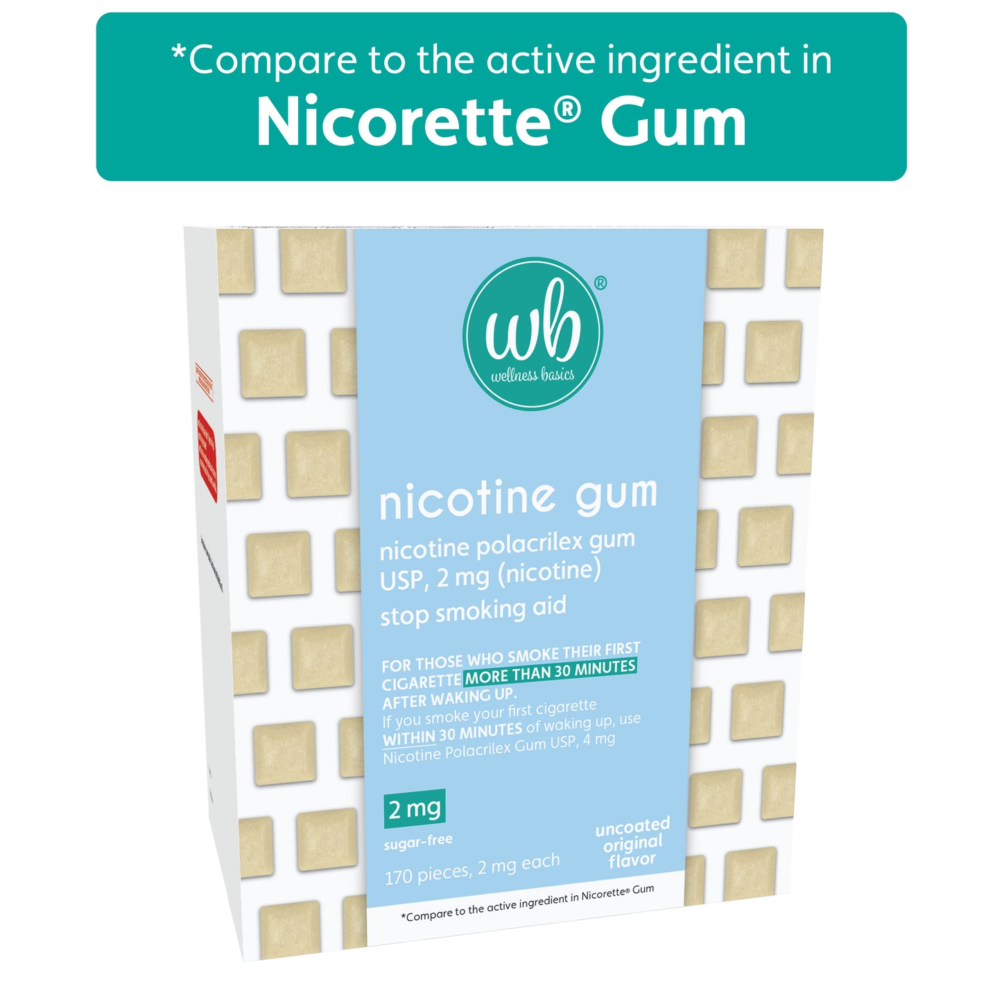 Uncoated Nicotine Gum 2mg | Stop-Smoking Aid | Original Flavor | 170 Count | Reduces Withdrawal Symptoms