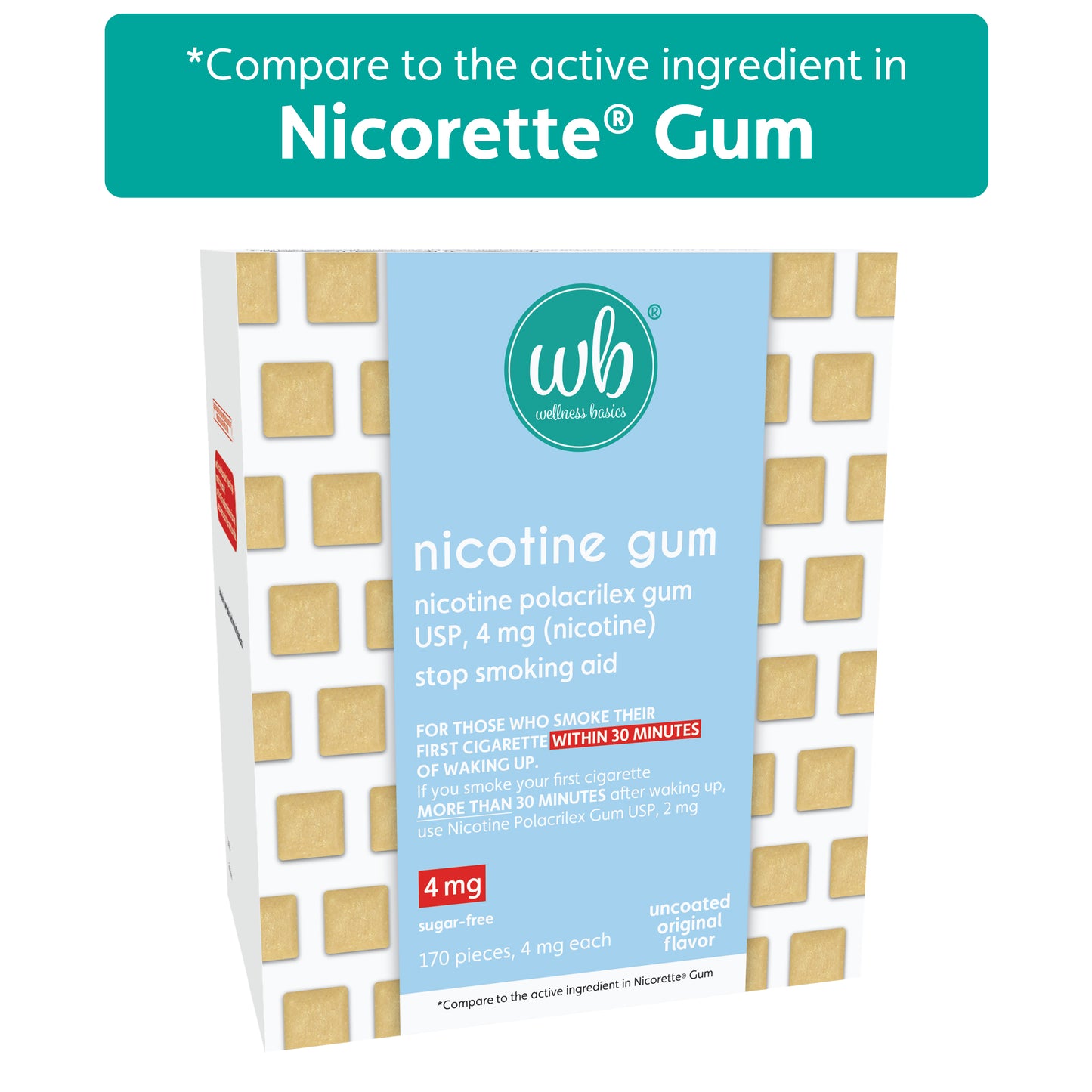 Uncoated Nicotine Gum 4mg | Stop-Smoking Aid | Original Flavor | 170 Count | Reduces Withdrawal Symptoms