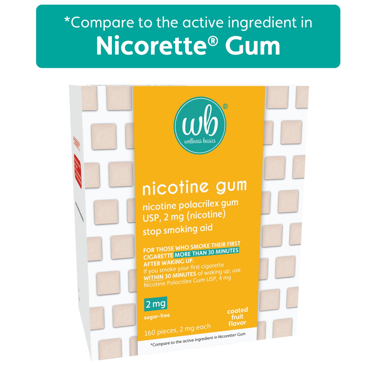 Nicotine Gum 2mg | Stop-Smoking Aid | Fruit Flavor | 160 Count | Reduces Cravings & Withdrawal Smyptoms