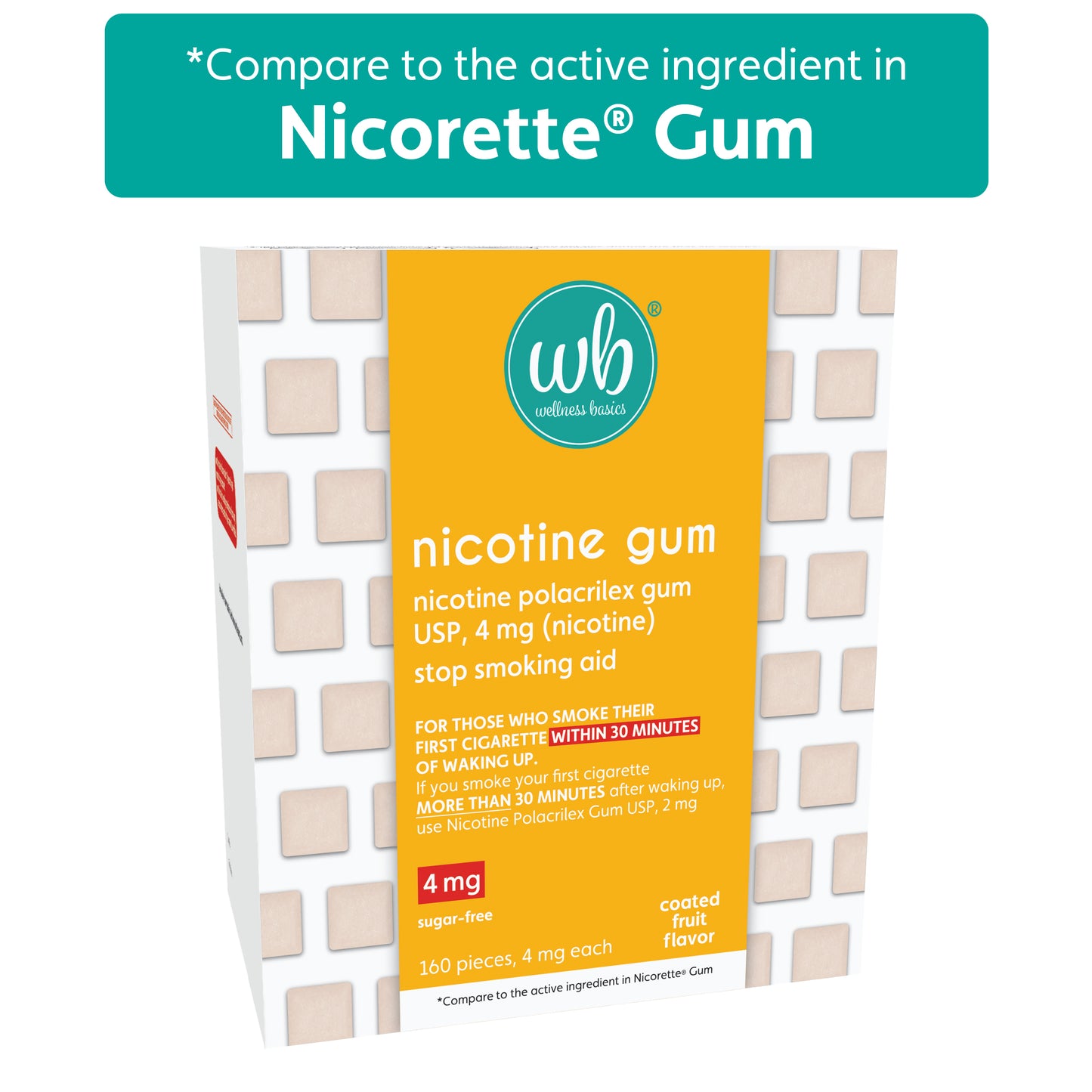 Nicotine Gum 4mg | Stop-Smoking Aid | Fruit Flavor | 160 Count | Reduces Cravings & Withdrawal Symptoms