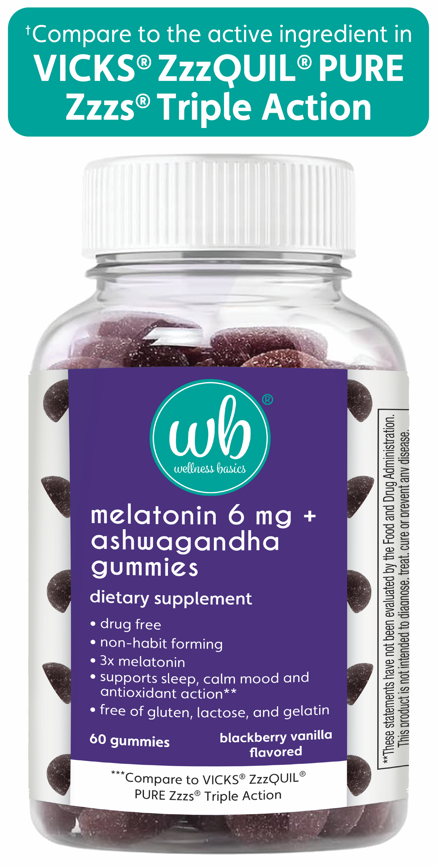 Triple Action Melatonin Gummies with Ashwagandha (6mg per Serving - 60 Count) 3X More Melatonin - Natural Sleep Support - BlackBerry Vanilla Flavor