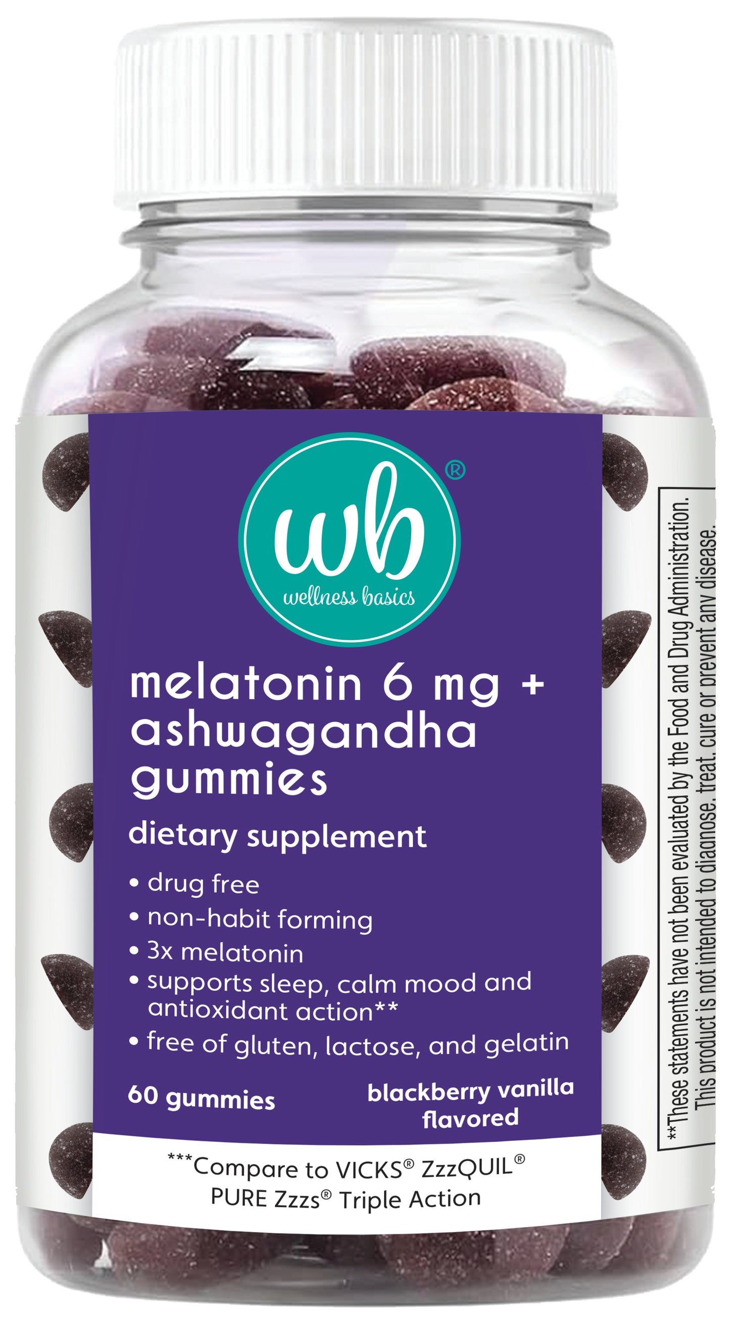 Triple Action Melatonin Gummies with Ashwagandha (6mg per Serving - 60 Count) 3X More Melatonin - Natural Sleep Support - BlackBerry Vanilla Flavor