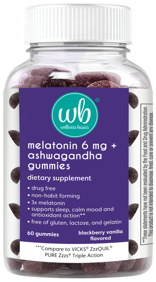 Triple Action Melatonin Gummies with Ashwagandha (6mg per Serving - 60 Count) 3X More Melatonin - Natural Sleep Support - BlackBerry Vanilla Flavor