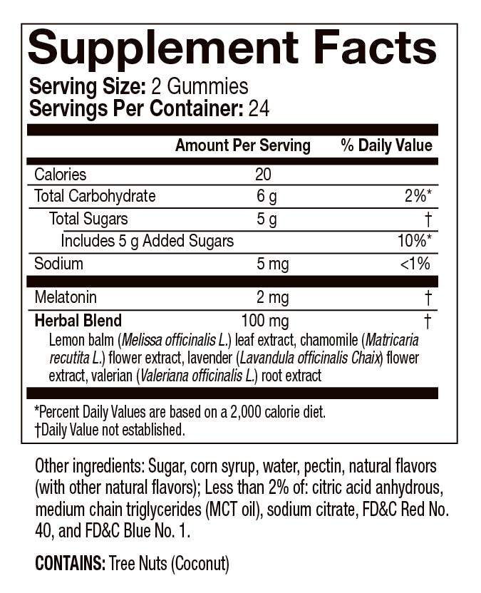 Melatonin Gummy with Lavender & Chamomile | Natural Sleep Support | Berry Flavor | 2mg Per Serving | 48 Count
