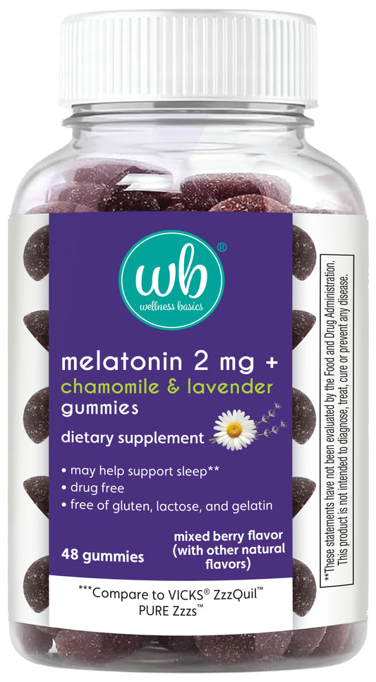 Melatonin Gummy with Lavender & Chamomile | Natural Sleep Support | Berry Flavor | 2mg Per Serving | 48 Count