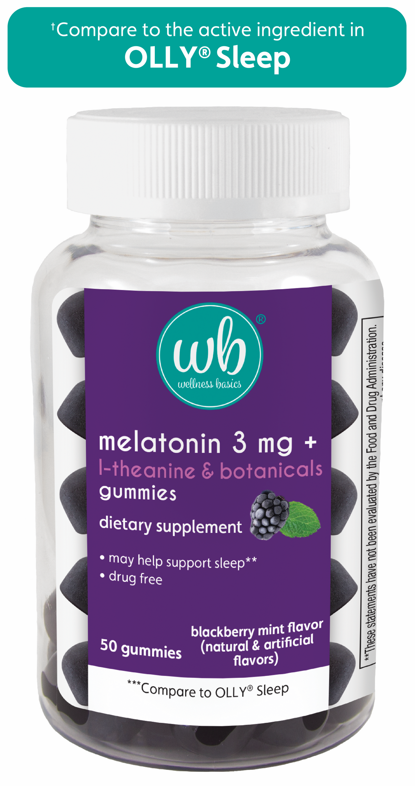 Melatonin Gummy for Restful Sleep | 3mg per Serving | Natural Sleep Support | BlackBerry Mint Flavor | L-Theanine & Botanicals | 50 Count