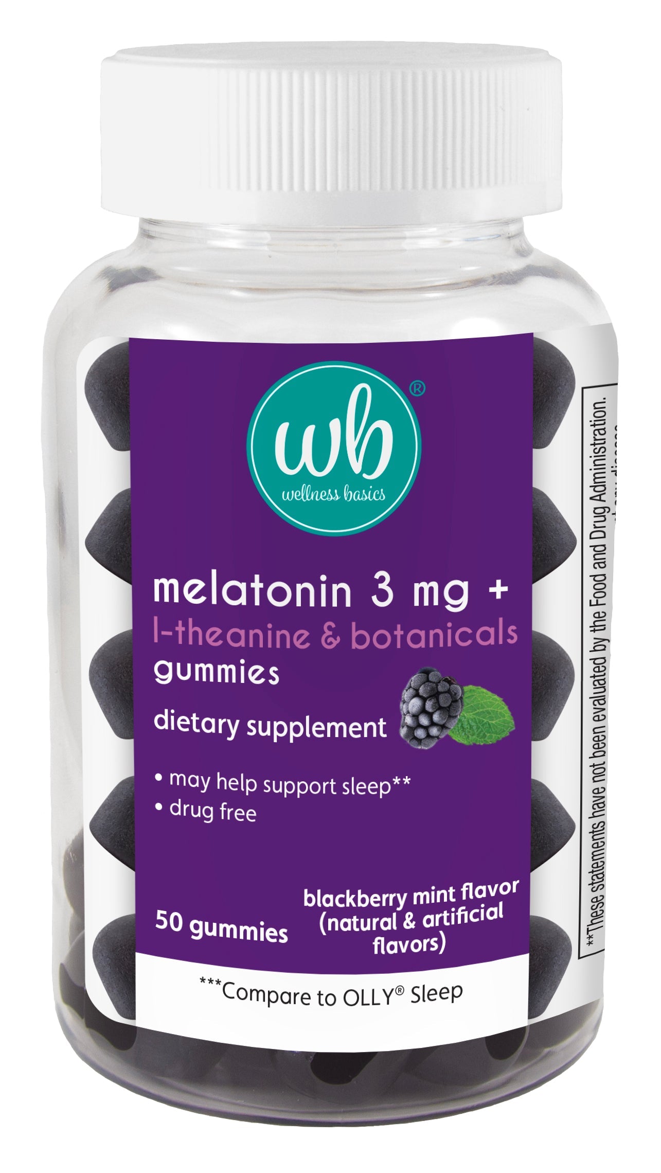 Melatonin Gummy for Restful Sleep | 3mg per Serving | Natural Sleep Support | BlackBerry Mint Flavor | L-Theanine & Botanicals | 50 Count