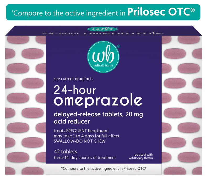 Omeprazole 20mg Delayed Release | Acid Reducer | 42 Count | Tablet | Treats Frequent Heartburn | Wildberry Flavor