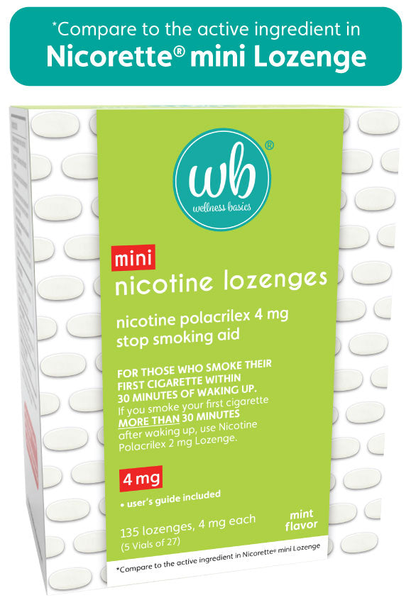 Mini Nicotine Lozenge 4mg | Stop Smoking Aid | Mint Flavor | 135 Count | Pack of 5 Vials | Reduces Cravings & Withdrawal Symptoms