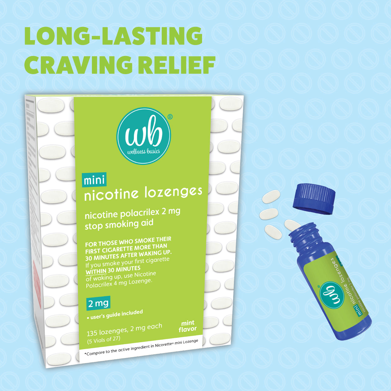 Mini Nicotine Lozenge 2mg | Stop Smoking Aid | Mint Flavor | 135 Count | Pack of 5 Vials | Reduces Cravings & Withdrawal Symptoms
