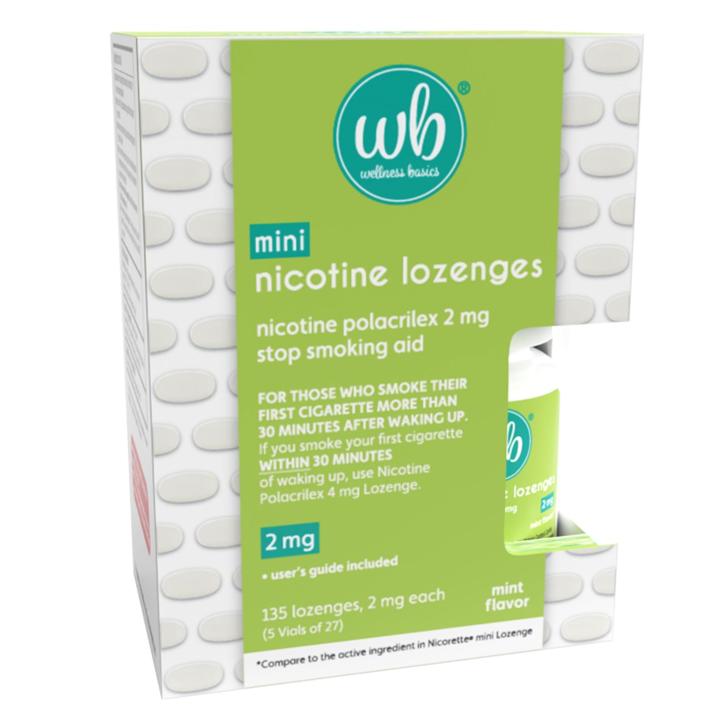 Mini Nicotine Lozenge 2mg | Stop Smoking Aid | Mint Flavor | 135 Count | Pack of 5 Vials | Reduces Cravings & Withdrawal Symptoms
