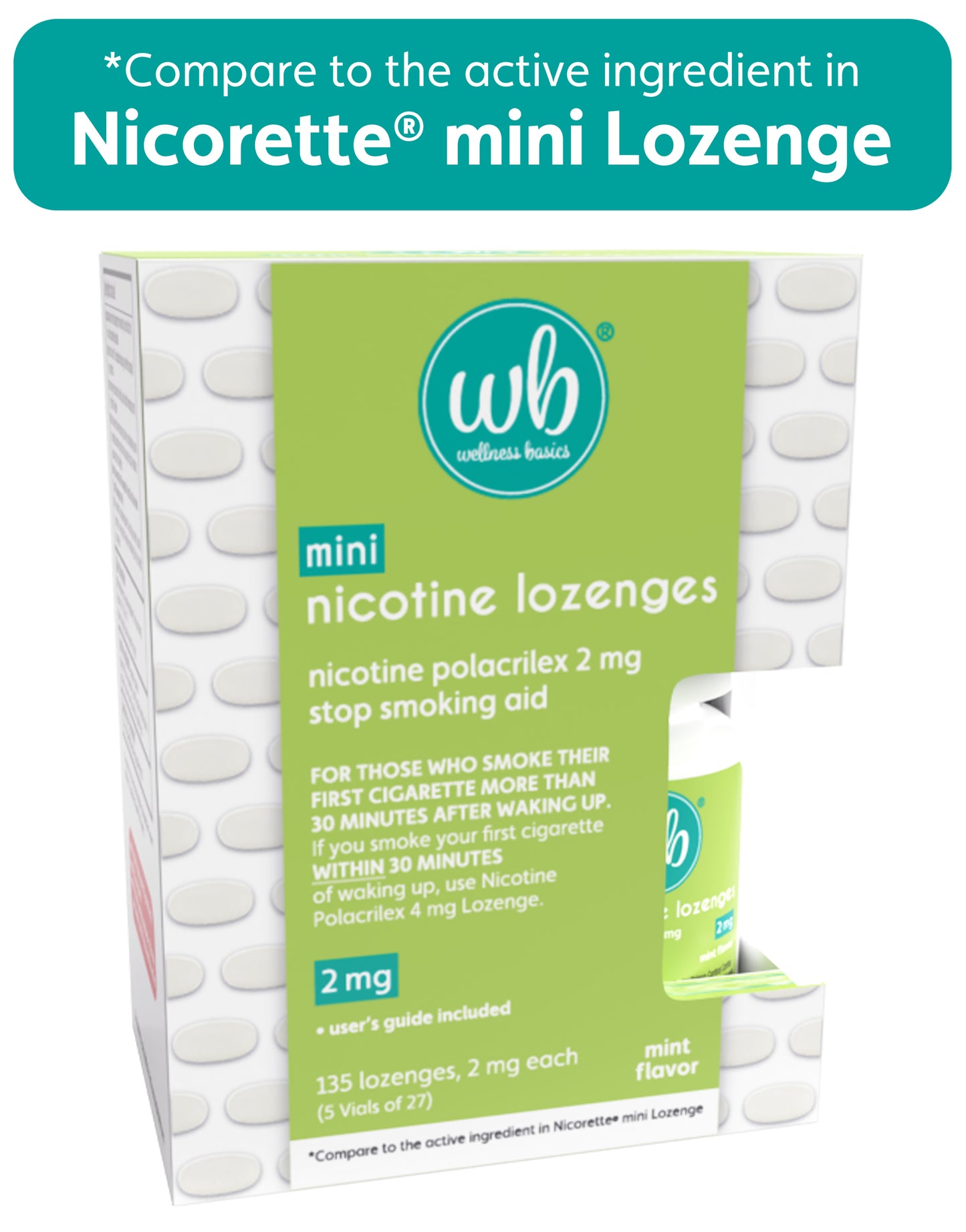 Mini Nicotine Lozenge 2mg | Stop Smoking Aid | Mint Flavor | 135 Count | Pack of 5 Vials | Reduces Cravings & Withdrawal Symptoms