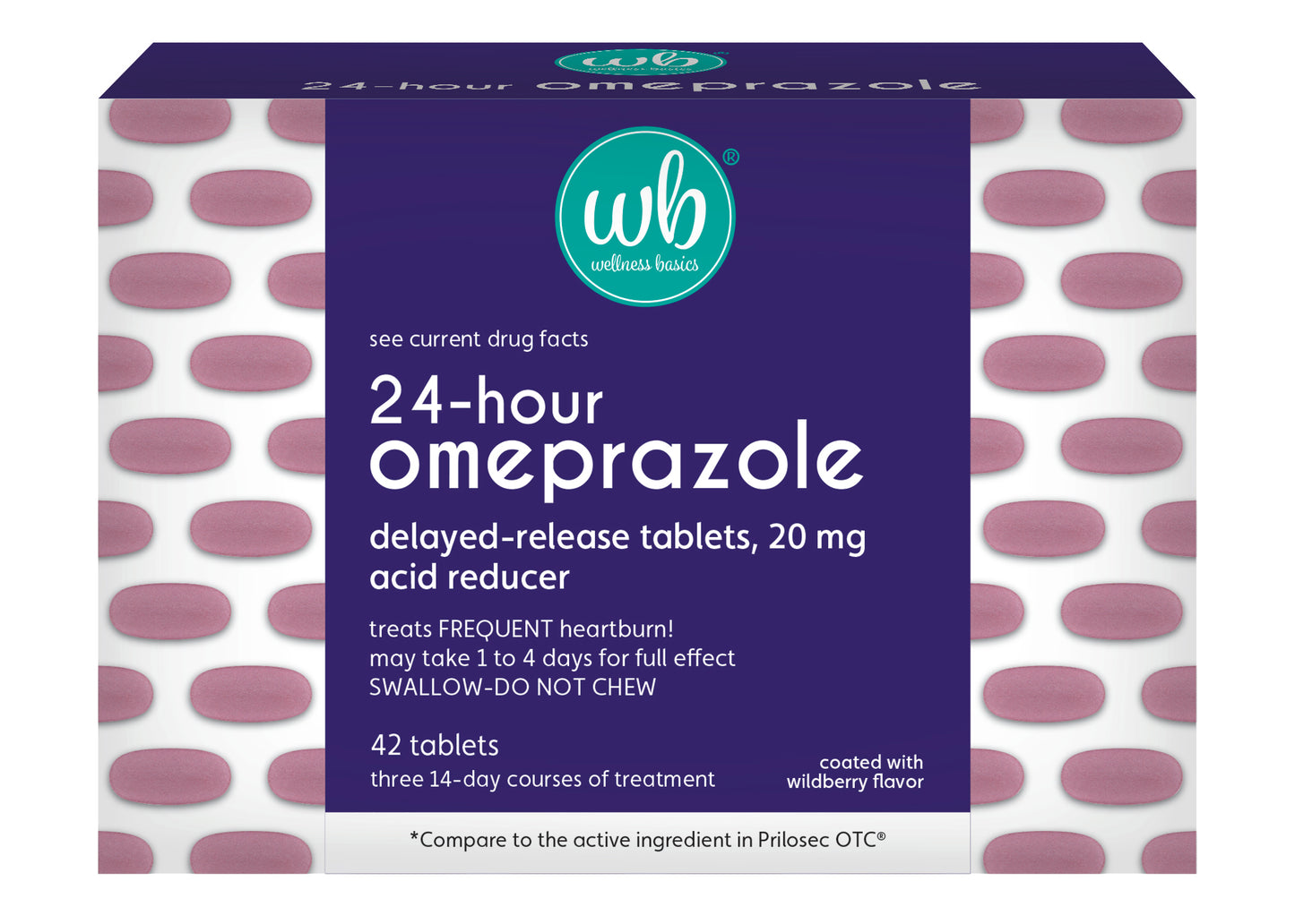 Omeprazole 20mg Delayed Release | Acid Reducer | 42 Count | Tablet | Treats Frequent Heartburn | Wildberry Flavor