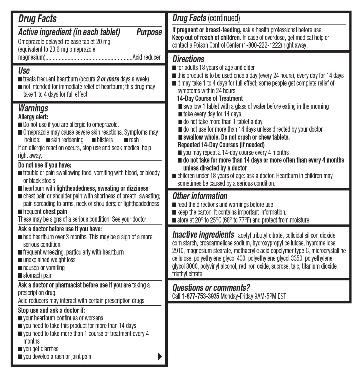 Omeprazole 20mg Delayed Release | Acid Reducer | 42 Count | Tablet | Treats Frequent Heartburn