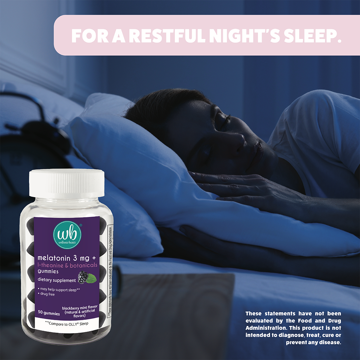 Melatonin Gummy for Restful Sleep | 3mg per Serving | Natural Sleep Support | BlackBerry Mint Flavor | L-Theanine & Botanicals | 50 Count
